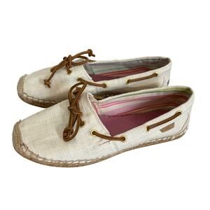 Sperry Top Sider Ivory Katama Canvas Slip On Shoes 8